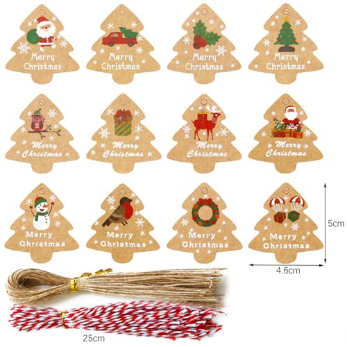 Weihnachts-Geschenkanhänger aus Kraftpapier, braunes Kraftpapier zum Aufhängen, Etikett mit Seil, Weihnachtsbaum-Form-Etikett für DIY, Weihnachten, Urlaub, Geschenkverpackung, Kartendekorationen von Dusarls