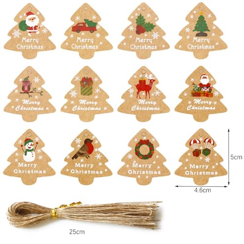 Weihnachts-Geschenkanhänger aus Kraftpapier, braunes Kraftpapier zum Aufhängen, Etikett mit Seil, Weihnachtsbaum-Form-Etikett für DIY, Weihnachten, Urlaub, Geschenkverpackung, Kartendekorationen von Dusarls