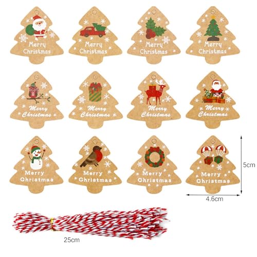 Weihnachts-Geschenkanhänger aus Kraftpapier, braunes Kraftpapier zum Aufhängen, Etikett mit Seil, Weihnachtsbaum-Form-Etikett für DIY, Weihnachten, Urlaub, Geschenkverpackung, Kartendekorationen von Dusarls