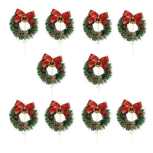 Dusenly 10 Stück Frohe Weihnachten Kuchen Topper Weihnachtskranz Cupcake Topper Bowknot Kuchen Picks für Weihnachten Urlaub Party Gastgeschenke von Dusenly