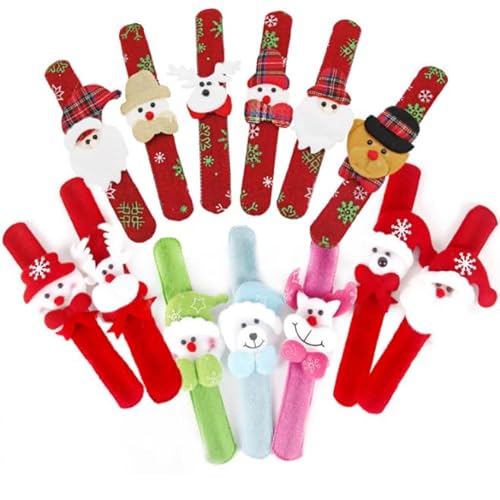 Dusenly 12 x Weihnachts-Slap-Armbänder, Weihnachts-Slap-Bänder, Weihnachtsmann, Schneemann, Rentier, Weihnachten, Schnapparmband, Party-Dekorationen für Kinder, Weihnachtsgeschenke von Dusenly