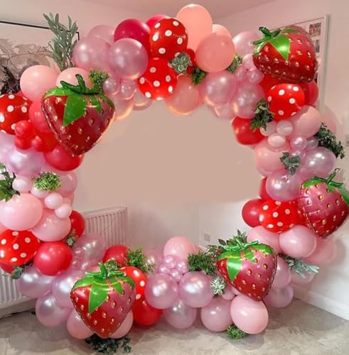 Dusenly 128pcs Strawberry Party Decoration Strawberry Balloon Garland Arch Kit Strawberry Foil Balloons for Sweet Girl Berry First Birthday Party Supplies von Dusenly