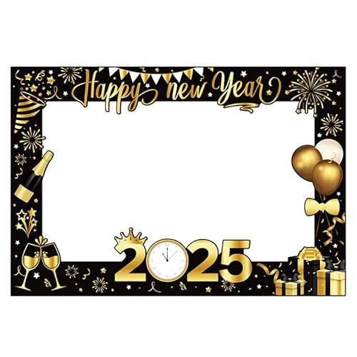 Dusenly 2025 Happy New Year Photo Booth Frame Props Black Golden 2025 New Years Eve Picture Frame Props New Year Party Props Decorations Supplies von Dusenly