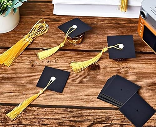 Dusenly 24 Stück 2024 Graduation Cap Cupcake Topper Schokolade Dekorationen Mini Graduation Cap Dekor mit Quaste für Klasse 2024 Grad Partyzubehör von Dusenly