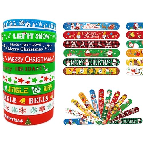 Dusenly 34 Stück Weihnachts-Armbänder aus Silikon, Gummi-Armbänder mit Weihnachts-Armbändern, Geschenk für Kinder und Erwachsene, Weihnachtsfeier-Dekoration von Dusenly