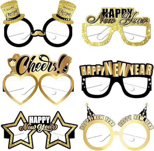 Dusenly 6 Stück 2025 Happy New Year Brillen Fancy Neujahr Party Brille Papierrahmen Foto Requisiten für 2025 Silvester Party Supplies von Dusenly