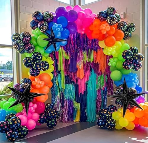 Dusenly Regenbogen Neon Ballon Bogen Girlande Kit Neon Glow Party Ballons für Glow in the Dark Party Geburtstag Hochzeit Back to 80er 90er Disco Party Dekoration von Dusenly