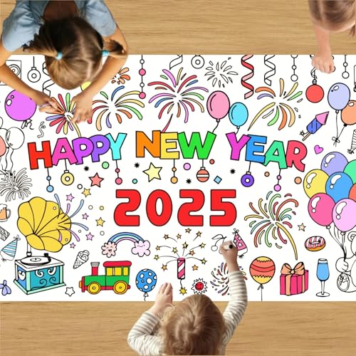 Dusenly Riesen-Malposter "Happy New Year", Tischdecke, Jumbo-Banner, Bastelaktivitäten, 2025, Silvester, Partyzubehör von Dusenly