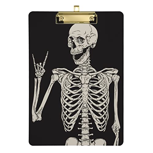 Halloween-Skelett-Schädel-Klemmbretter, Rock-and-Roll-Kopf, Kunststoff, A4, Briefgröße, Klemmbrett, Acryl-Klemmbrett, 31,8 x 22,9 cm, mit flachem Profil-Clip für Krankenschwestern, Büro Halloween-Skelett-Schädel-Klemmbretter, Rock-and-Roll-Kopf, Kunststoff, A4, Briefgröße, Klemmbrett, Acryl-Klemmbrett, 31,8 x 22,9 cm, mit flachem Profil-Clip für Krankenschwestern, Büro von Dussdil
