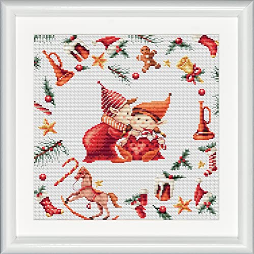 DUTCH STITCH BROTHERS - Gezähltes Kreuzstich-Kit - DSB019L - Weihnachtselfen 3 - Leinen - 9.8 x 9.8 Inch - DIY für Erwachsene von Dutch Stitch Brothers