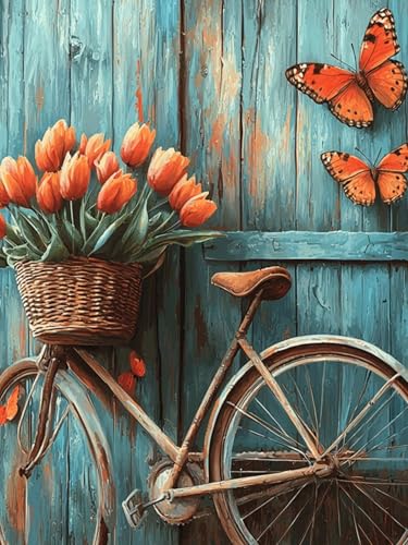 Fahrrad Diamond Painting Erwachsene, 5D Blume diamond painting erwachsene, daiments painting, Fantasie Runder Vollbohrer Diamanten Malerei Stickerei Kreuzstich Geschenke Home Wand Dekor 20x30cm. W-8 von Duuanxin