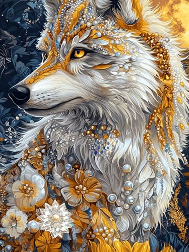 Wolf Diamond Painting Erwachsene, 5D Blume diamond painting erwachsene, daiments painting, DIY Fantasie Runder Vollbohrer Diamanten Malerei Stickerei Kreuzstich Geschenke Home Wand Dekor 30x40cm. B-3 von Duuanxin