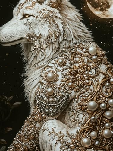 Wolf Diamond Painting Erwachsene, 5D Mond diamond painting erwachsene, daiments painting, DIY Fantasie Runder Vollbohrer Diamanten Malerei Stickerei Kreuzstich Geschenke Home Wand Dekor 100x130cm. J-9 von Duuanxin