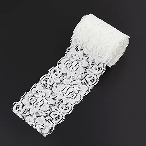 6 CM（2.4 Inch）Weißes Spitzenband, zum Nähen von Spitzenbesatz, Elastischer, Dehnbarer weißer Spitzenstoff, 4,5 m(5 Yard), perfekt zum Basteln, Nähen, Geschenkverpackungen und Hochzeitsdekorationen von Duuclume