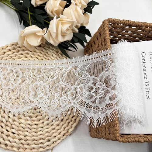 Duuclume 4.3 Inch x 3.3 Yard Wimper Spitze Trim, Vintage Lace Fabric für Nähen, DIY Handwerk, Hochzeit Dekoration, Kleid Ornament, Mode, keine elastische dehnbare Spitze Band mit floralen Mustern von Duuclume