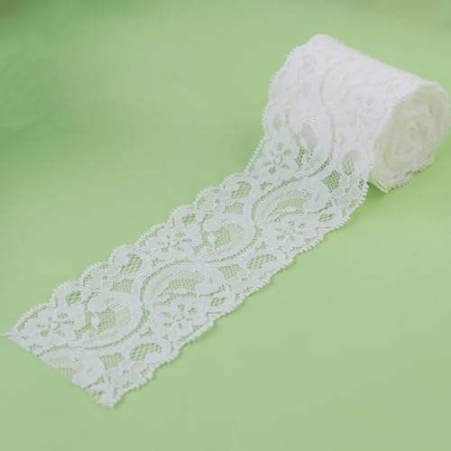 Duuclume 6,1 cm x 4,5 m Vintage-Spitzenstoff, weißer Spitzenbesatz, elastisches, dehnbares Spitzenband – perfekt für Basteln, Hochzeit, Geschenkverpackung, Heimdekoration und Weihnachtsdekoration von Duuclume