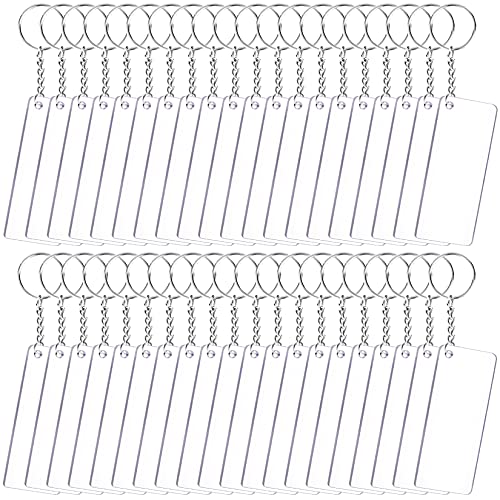 Duufin 120 Stücke Acryl Schlüsselanhänger Rohlinge Set mit Acryl Rechteck Rohlinge Biegeringe und Schlüsselringe mit Kette, Acryl Schlüsselbund Transparent Rechteckig Rohlinge, 7x3 cm von Duufin