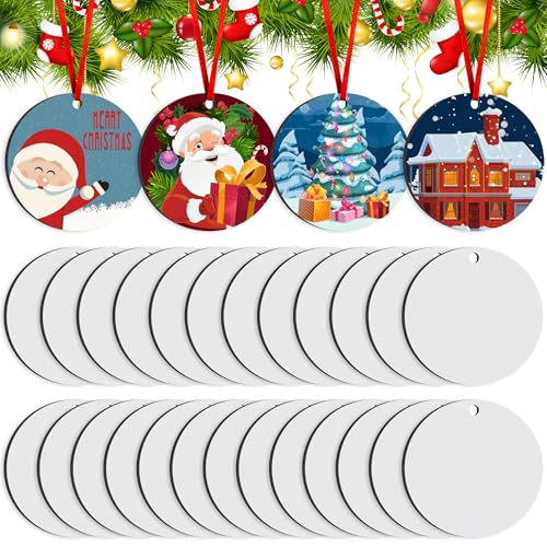 Duufin 7,6 cm Sublimations-Ornament-Rohlinge, 25 Stück, rund, Sublimation, blanko, Ornamente, Massen-Sublimation, Weihnachtsdekoration, Rohlinge für Weihnachtsbaumdekoration, DIY Handarbeiten (7,6 cm) von Duufin