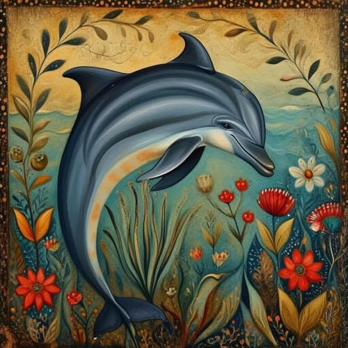 Malen Nach Zahlen Erwachsene Cartoon Delphin, DIY Kreativ Set Erwachsene, 100x100cm Malen Nach Zahlen Kinder und Anfänger, mit Pinseln und Acrylfarben Handgemalt Ölgemälde Leinwand, Gifts Decor D-38 von Duushuait