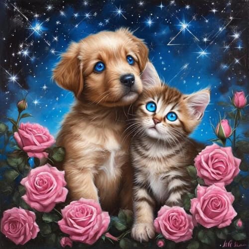 Malen Nach Zahlen Erwachsene Katze und Hund (2), DIY Kreativ Set Erwachsene, 100x100cm Malen Nach Zahlen Kinder und Anfänger, mit Pinseln und Acrylfarben Handgemalt Ölgemälde Leinwand, Decor D-47 von Duushuait