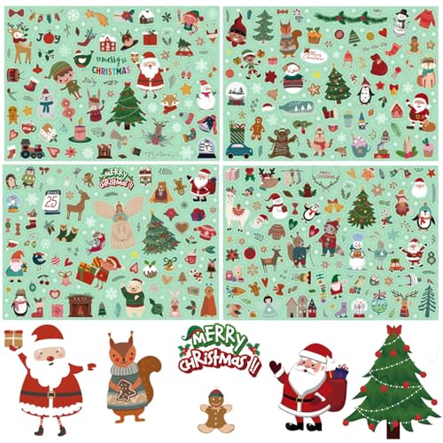 400 Stück Weihnachtsaufkleber, Duvabien Weihnachten Sticker Selbstklebend Weihnachtsdeko, Weihnachten Aufkleber für Fotoalbum Geschenke Scrapbooking Kalender Journal Stickerbuch Verpackungen von Duvabien