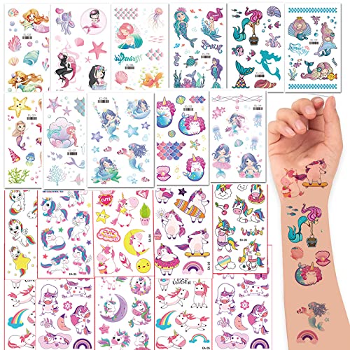 22 Blätter Sticker Einhorn, Sticker Meerjungfrau Kinder, 3d Sticker Set, Stickers For Kids Reusable, Wasserfeste Aufkleber für Fotoecken für Scrapbooks, Fototafeln usw von Duyteop