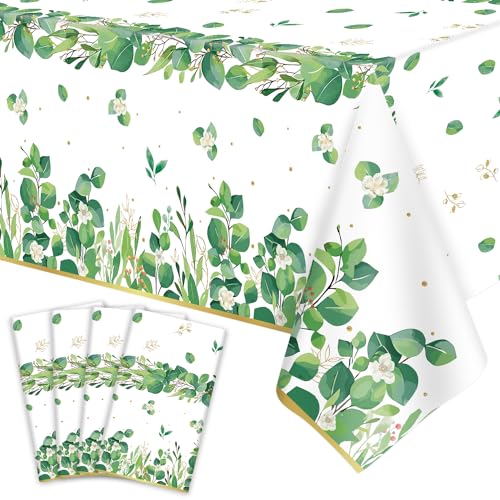 4 Stück Salbei grün Eukalyptus Blatt Tischdecke Salbei Greenery Tischtuch Grüne Blätter Rechteckige Greenery Tischdecken Baby Dusche Geburtstag Dschungel Hochzeit Party Deko 86 x 51 IN von Dvaorc