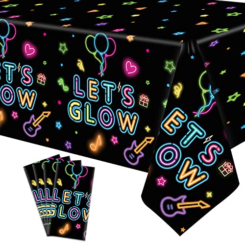 Dvaorc 4 Pack Let's Glow Tablecloth Party Table Cover Neon Party Tablecloth 51x86 Inch Glow Party Tablecloth Neon Glow Table Cover Glow in The Dark Brithday Party Decoration von Dvaorc