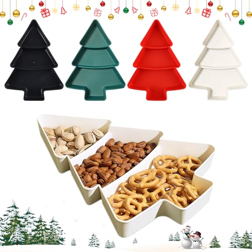 Christmas Tree Tray, Dwafil Christmas Plates, Weihnachtsteller für Süßigkeiten, Geeignet für Obst, Snacks, Desserts von Weihnachtstablett, Serviertablett für Partyzubehör(rot) von Dwafill