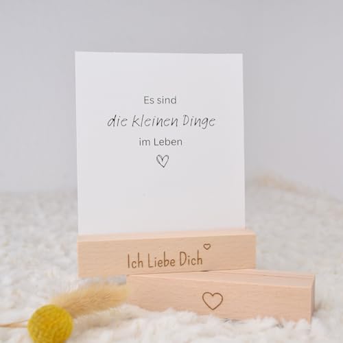 DwieDeko® Kartenhalter Holz 2er Set Ich liebe dich & Herz – Fotogeschenke beste Freundin - Geschenke für Frauen - Tischkartenhalter für Affirmationskarten - Danke Geburtstag Erwachsene o. Kinder von DwieDeko