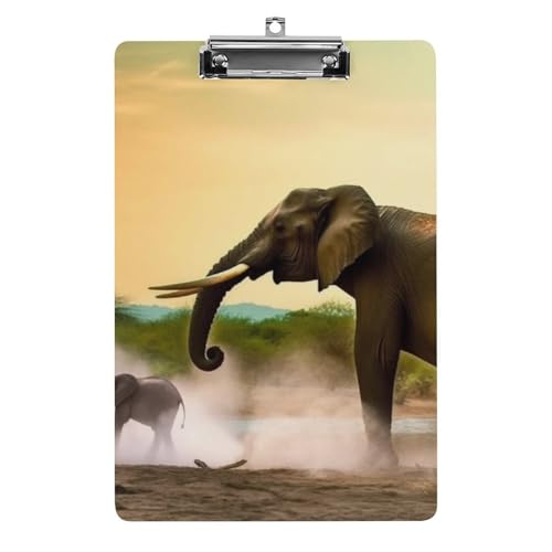 Afrika Elefant Klemmbrett Dekoratives A4 Briefgröße Klemmbretter mit niedrigem Profil Clip Menüblöcke Quittungsclips Acryl Klemmbrett für Büro, Restaurant, Café, Hotel, 31,8 x 21,6 cm von Dwrepo