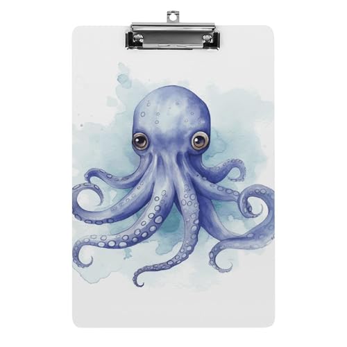 Blaues kleines Oktopus-Klemmbrett, dekoratives A4-Klemmbrett in Briefgröße, mit niedrigem Profil, Menüblöcke, Quittungsclips, Acryl-Klemmbrett für Büro, Restaurant, Café, Hotel, 31,8 x 21,6 cm von Dwrepo