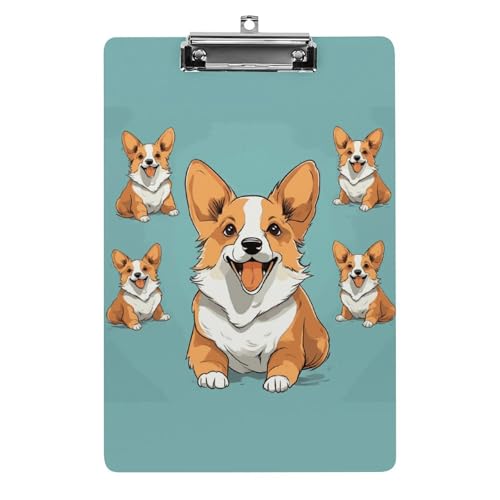 Corgi Niedliches Hunde-Klemmbrett, dekoratives A4-Klemmbrett in Briefgröße, mit niedrigem Profil, Menüblöcke, Quittungsclips, Acryl-Klemmbrett für Büro, Restaurant, Café, Hotel, 31,8 x 21,6 cm von Dwrepo