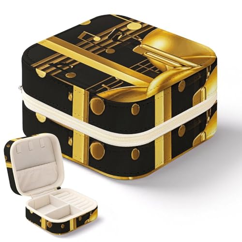 Dwrepo Goldene Musiknote mit heruntergefallenem glänzendem Stern, Schmuckschatulle für Damen, personalisierte Schmuck-Aufbewahrungsbox, tragbar, Reise-Schmucketui für Ringe, Anhänger, Ohrringe, von Dwrepo