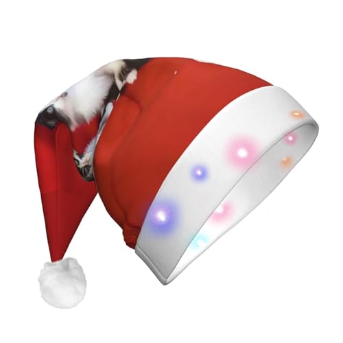 Dwrepo Niedliche Katzen-Weihnachtsmütze mit LED-Lichtern, Weihnachtsmannmütze für Erwachsene, Plüsch, Weihnachtsmütze für Damen und Herren, Partyzubehör von Dwrepo