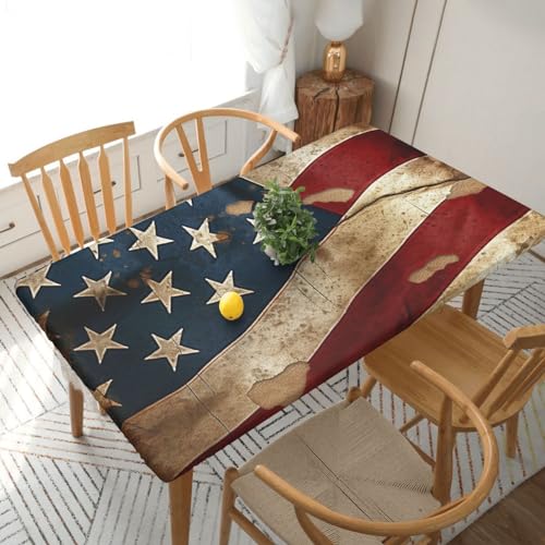 Dwrepo Tischdecke mit amerikanischer Flagge, bedruckt, elastisch, für rechteckige Tische, waschbare Terrassentischdecken für Veranstaltungen, Hochzeiten, Bankette und Partys von Dwrepo