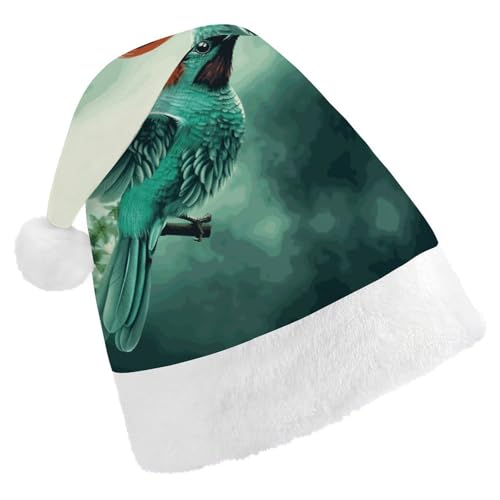 Dwrepo Weihnachtsmütze für Erwachsene, Nikolausmütze, Blaugrün, Fantasy-Vogel, Uni, Urlaubsmütze, dicke Weihnachtsmütze, Party-Kopfbedeckung von Dwrepo