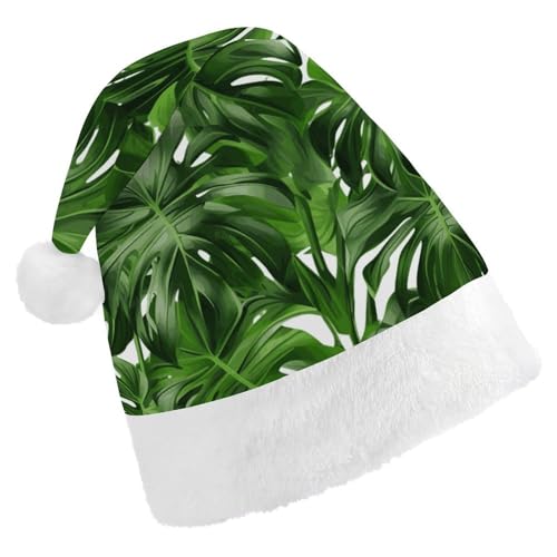 Dwrepo Weihnachtsmütze für Erwachsene, Nikolausmütze, Monstera Deliciosa, Bananenpalme, Uni, Urlaubshut, dicke Weihnachtsmütze, Party-Kopfbedeckung von Dwrepo