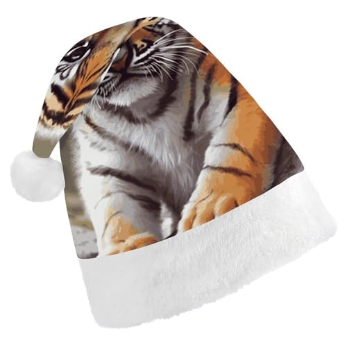 Dwrepo Weihnachtsmütze für Erwachsene, Nikolausmütze, niedlicher Tiger, Uni, Urlaubsmütze, dicke Weihnachtsmütze, Party-Kopfbedeckung von Dwrepo