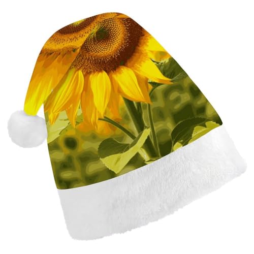 Dwrepo Weihnachtsmütze für Erwachsene, Weihnachtsmannmütze, Sonnenblume, Uni, Urlaub, dick, Weihnachtsmütze, Party-Kopfbedeckung von Dwrepo