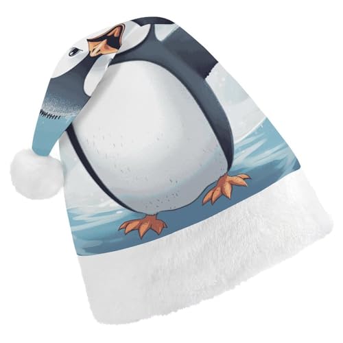 Dwrepo Weihnachtsmütze für Erwachsene, Weihnachtsmannmütze, glücklicher Pinguin, Uni, Urlaubsmütze, dicke Weihnachtsmütze, Party-Kopfbedeckung von Dwrepo