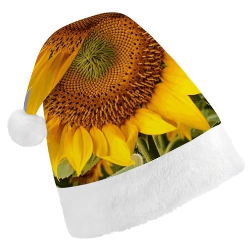 Dwrepo Weihnachtsmütze für Erwachsene, Weihnachtsmannmütze, goldgelbe Sonnenblume, Uni, Urlaub, dick, Weihnachtsmütze, Party-Kopfbedeckung von Dwrepo