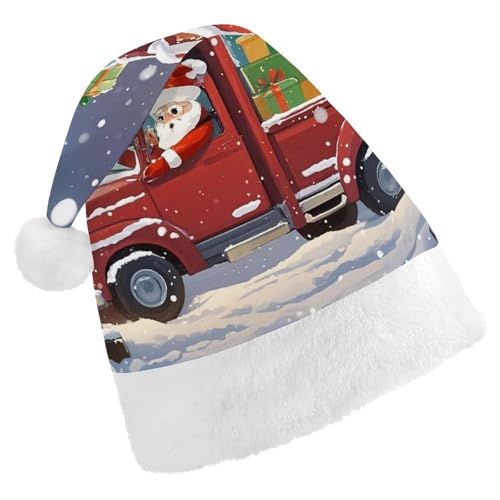 Dwrepo Weihnachtsmütze für Erwachsene, Weihnachtsmannmütze, roter LKW, Uni, Urlaubsmütze, dicke Weihnachtsmütze, Party-Kopfbedeckung von Dwrepo