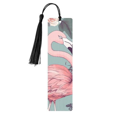 Flamingo-Lesezeichen aus Holz für Buchliebhaber, Lesezeichen mit Quasten, Holzhandwerk, Geschenkanhänger, Etiketten, rechteckig, Lesezeichen, Ornamente, ausgefallenes Geschenk für Männer und Frauen von Dwrepo