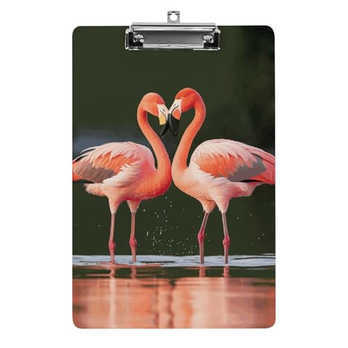 Flamingos Kiss in The Lake Klemmbrett Dekoratives A4 Briefgröße Klemmbretter mit niedrigem Profil Clip Menüblöcke Quittungsclips Acryl Klemmbrett für Büro Restaurant Cafe Hotel 31,8 x 21,6 cm von Dwrepo