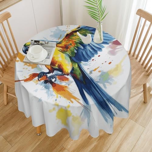 Flying Parrot Tischdecke, wasserdicht, knitterfrei, runde Tischdecke, 91,4 x 91,4 cm, waschbare Tischdecke für drinnen und draußen, Küche, Esszimmer, Urlaub, dekorativ, 152,4 cm von Dwrepo