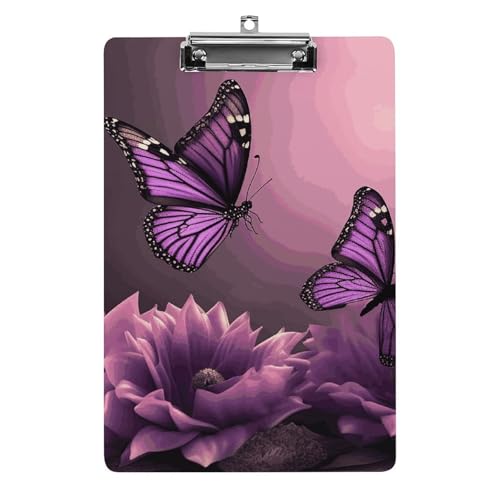 Klemmbrett mit 3D-Blumen und violettem Schmetterling, dekoratives A4-Klemmbrett in Briefgröße, mit flachem Profil, Menüblöcke, Quittungsclips, Acryl-Klemmbrett für Büro, Restaurant, Café, Hotel, 32,5 von Dwrepo