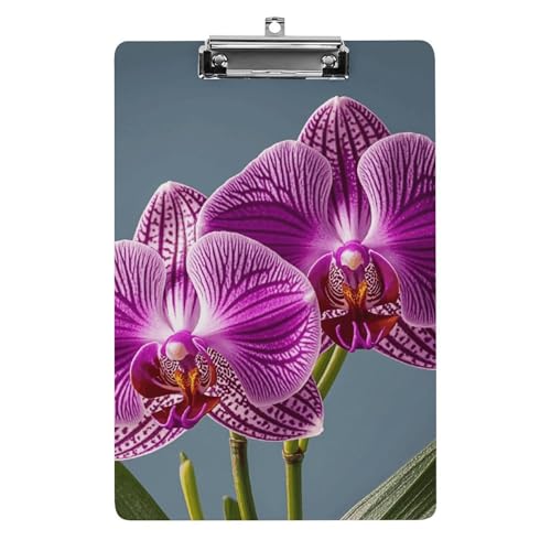 Klemmbrett mit violettem Orchideen-Druck, dekoratives A4-Klemmbrett in Briefgröße, mit niedrigem Profil, Menüblöcke, Quittungsclips, Acryl-Klemmbrett für Büro, Restaurant, Café, Hotel, 32,5 x 21,6 cm von Dwrepo