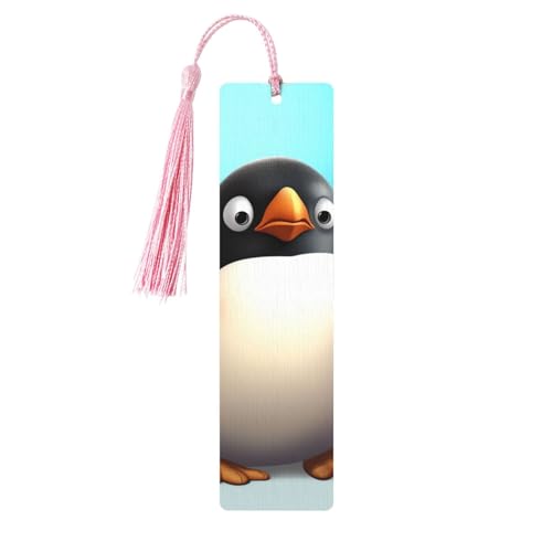 Niedliches Pinguin-Lesezeichen aus Holz für Buchliebhaber, Lesezeichen mit Quasten, Holzhandwerk, Geschenkanhänger, Etiketten, rechteckiges Lesezeichen, Ornamente, ausgefallenes Geschenk für Männer von Dwrepo