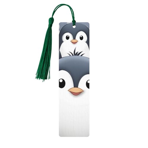 Niedliches Pinguin-Lesezeichen aus Holz für Buchliebhaber, Lesezeichen mit Quasten, Holzhandwerk, Geschenkanhänger, Etiketten, rechteckiges Lesezeichen, Ornamente, ausgefallenes Geschenk für Männer von Dwrepo